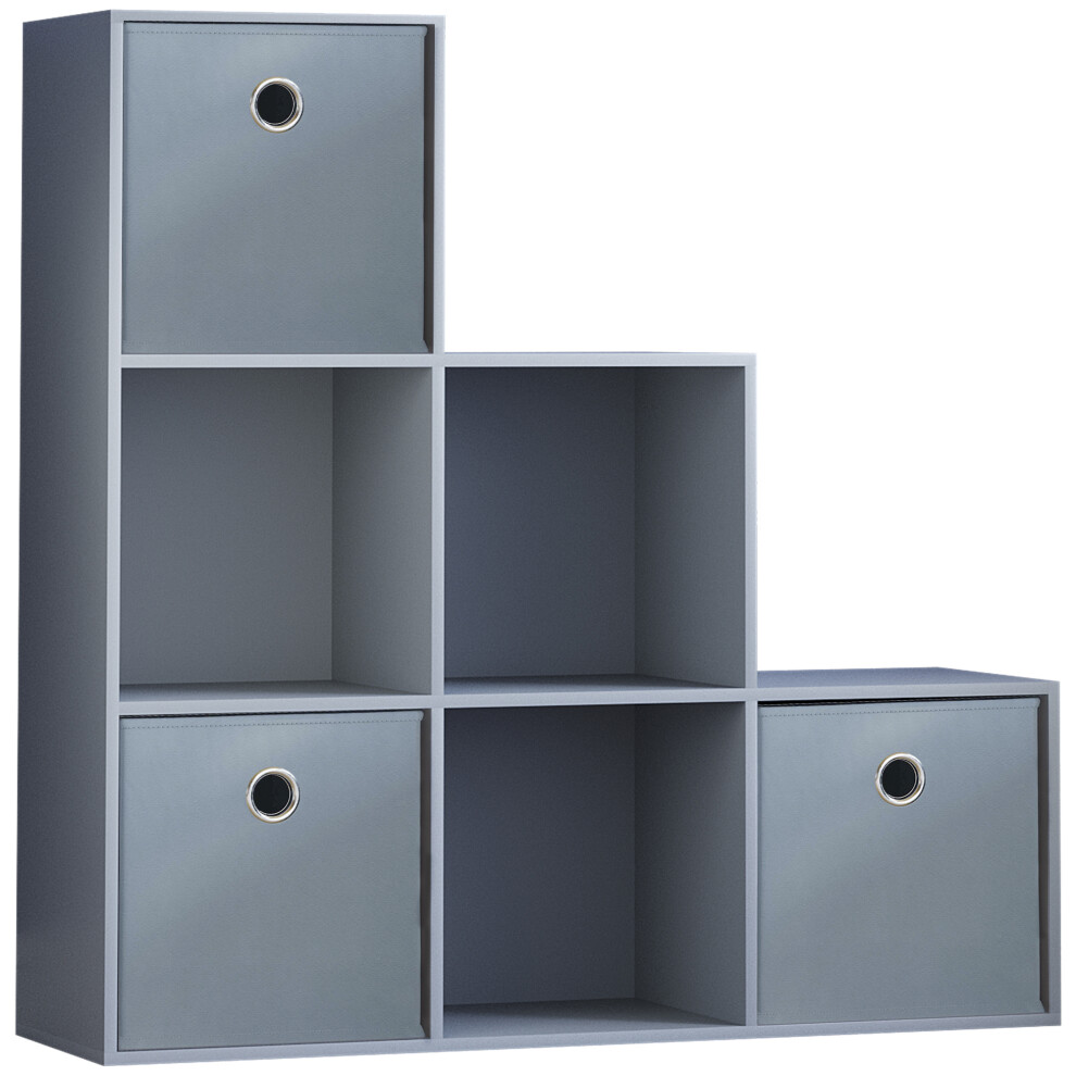 (Grey, Grey) Durham 6 Cube Staircase Shelf 3 Basket Drawers