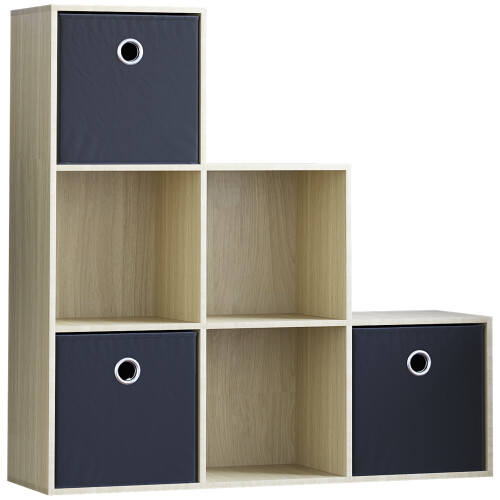 Vida Designs (Oak, Black) Durham 6 Cube Staircase Shelf 3 Basket Drawers