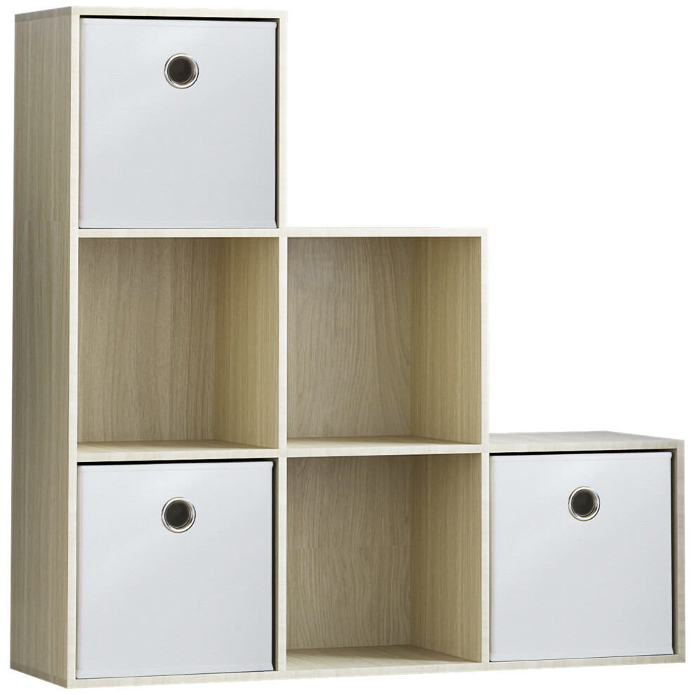 (Oak, White) Durham 6 Cube Staircase Shelf 3 Basket Drawers