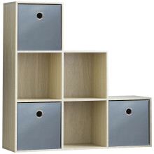 (Oak, Grey) Durham 6 Cube Staircase Shelf 3 Basket Drawers