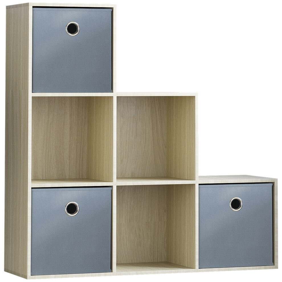 (Oak, Grey) Durham 6 Cube Staircase Shelf 3 Basket Drawers