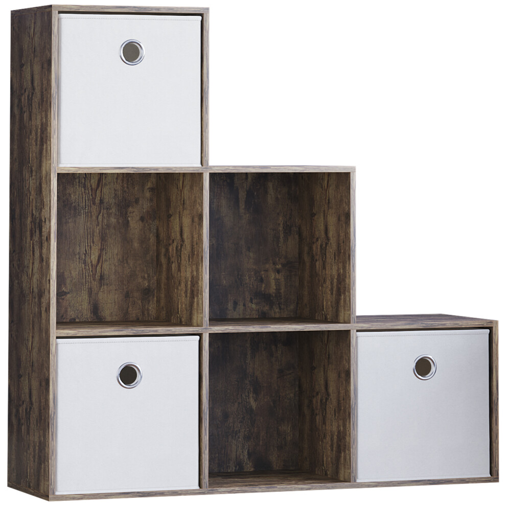 (Dark Wood, White) Durham 6 Cube Staircase Shelf 3 Basket Drawers