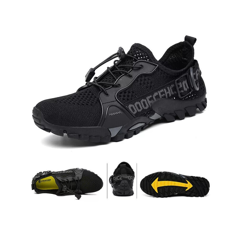 (UK 11.5=EU 46, Black) Outdoor Mens Breathable Walking Shoes Sport Hiking Trainers Casual Sneakers Size