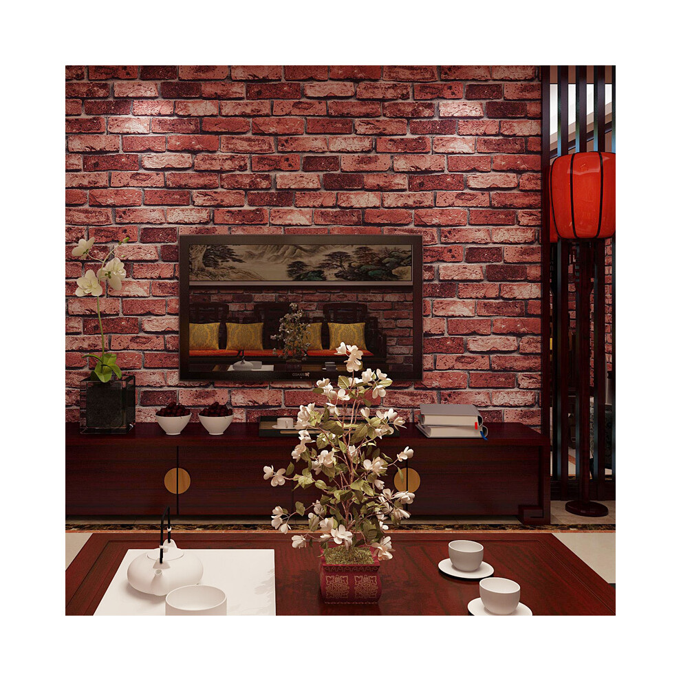 Slate Red Effect Realistic Brick Stone Wall Faux Wallpaper 3D Rustic Wall Paper