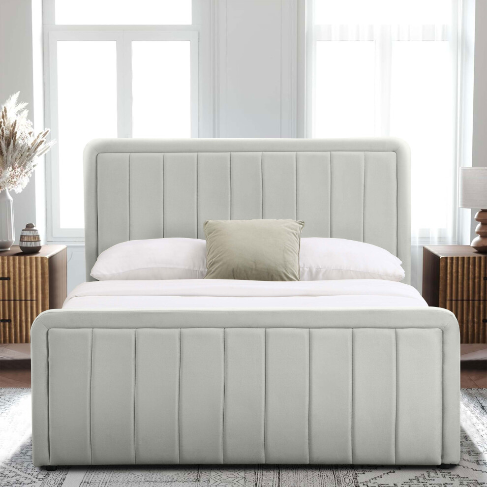 (4ft6 Double, No Mattress) Cream Brushed Velvet Ottoman Bedframe In 3ft, 4ft6 or 5ft