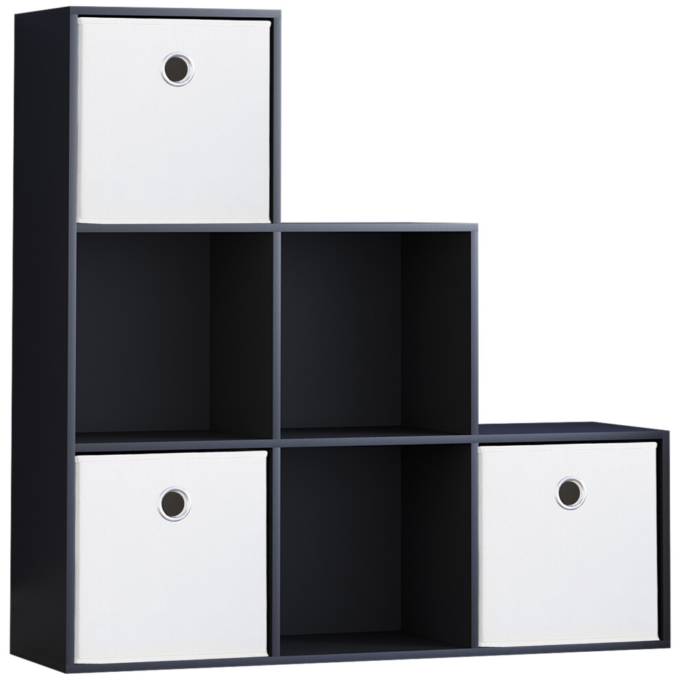 (Black, White) Durham 6 Cube Staircase Shelf 3 Basket Drawers