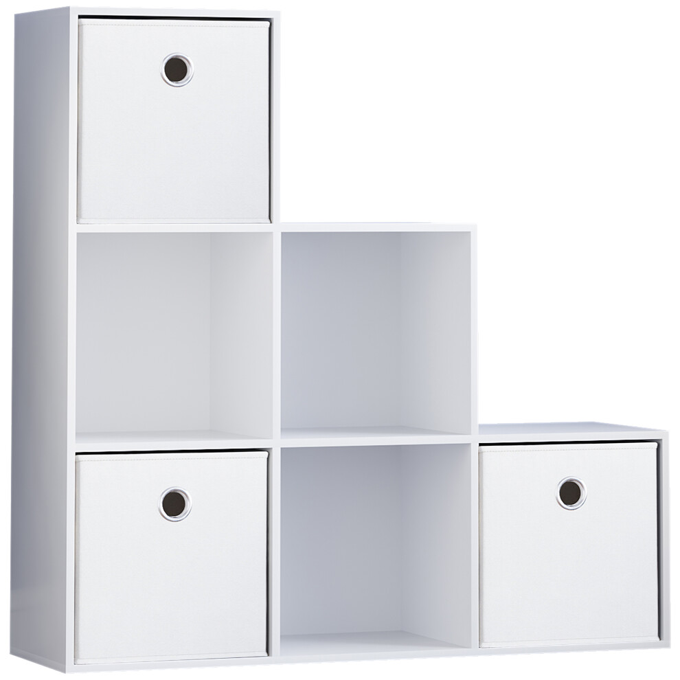 (White, White) Durham 6 Cube Staircase Shelf 3 Basket Drawers