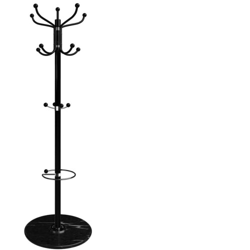 (Black) Coat Stand with Marble Base Jacket Holder Rack 2