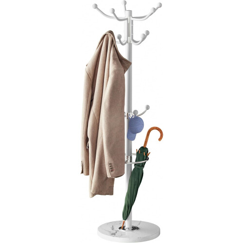 (White) Coat Stand with Marble Base Jacket Holder Rack