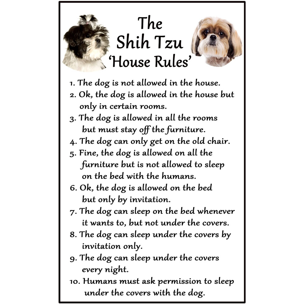 Shih Tzu Gift - House Rules - Large Fun flexible Fridge Magnet 6" x 4"