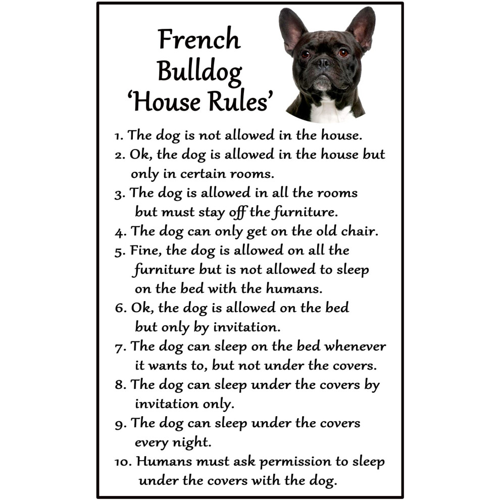 French Bulldog Frenchie Gift - House Rules - Large Fun flexible Fridge Magnet- size 16cms x 10 cms (approx. 6" x4")