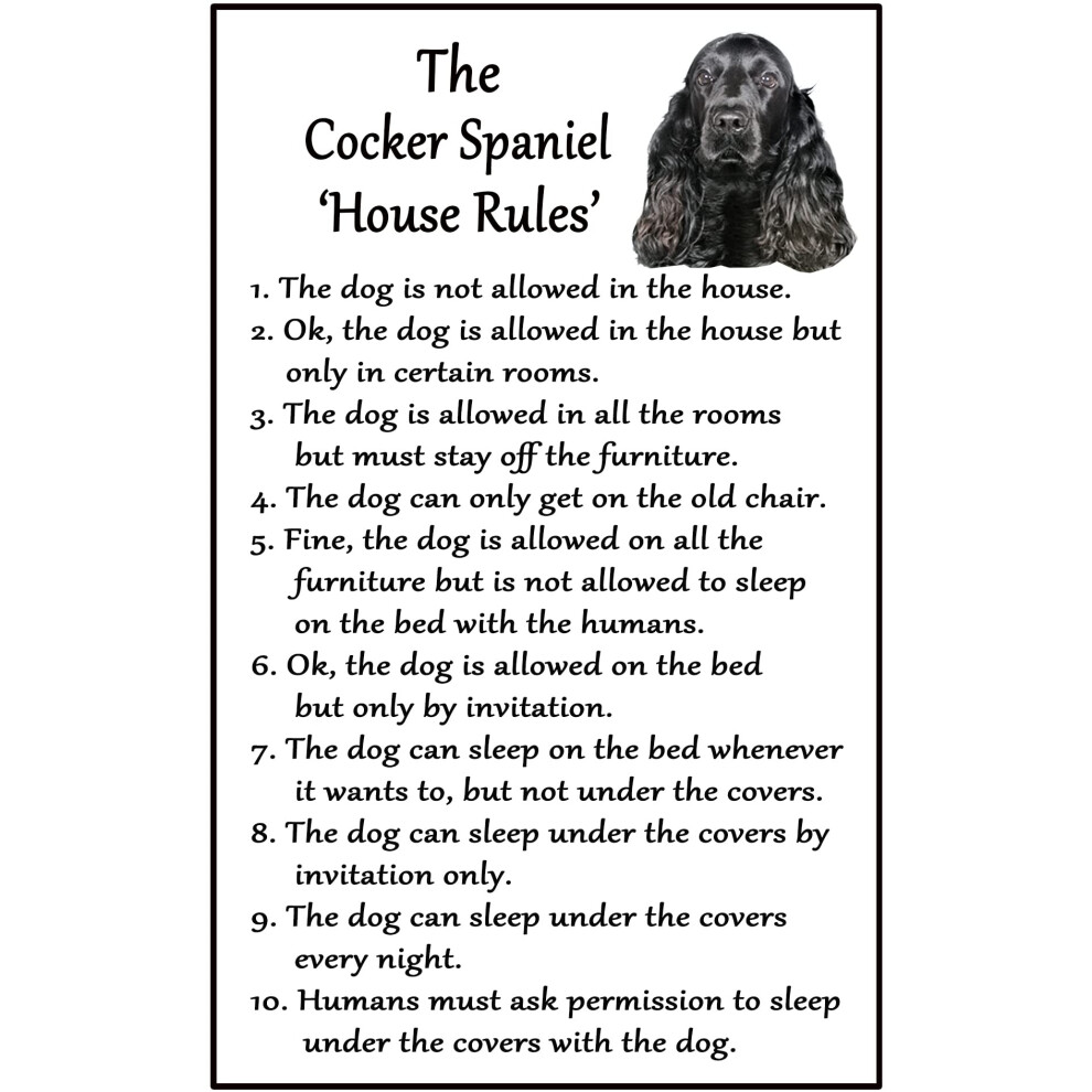 Cocker Spaniel Black Gift - House Rules - Large Fun flexible Fridge Magnet- size 16cms x 10 cms (approx. 6" x4")