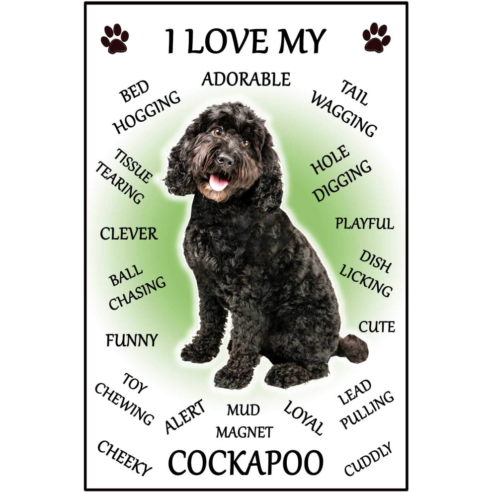 Cockapoo Black Gift - I Love My - Dog Character flexible Fridge Magnet- size 16cms x 10 cms (approx. 6" x4")