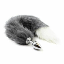 (Grey White-Fox tail) Fluffy Bunny Fox Tail Anal Plug Pet Play Bondage Kink Bdsm Fetish Restraints