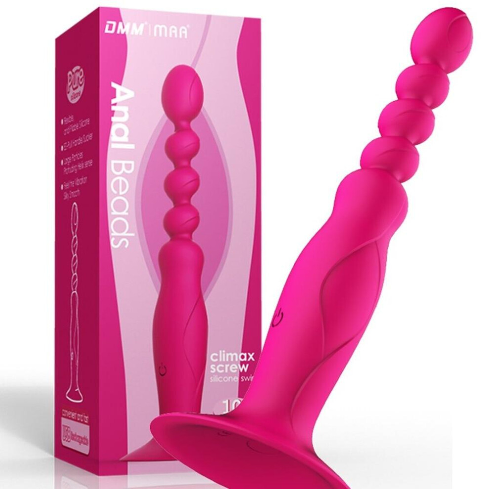 Pink Vibrator Suction Cup Vibrating Anal Beads Butt Plug