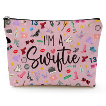 (StyleC) Taylor Swift Linen Pink Alphabet Cosmetic Bag Bow Tie Butterfly Element