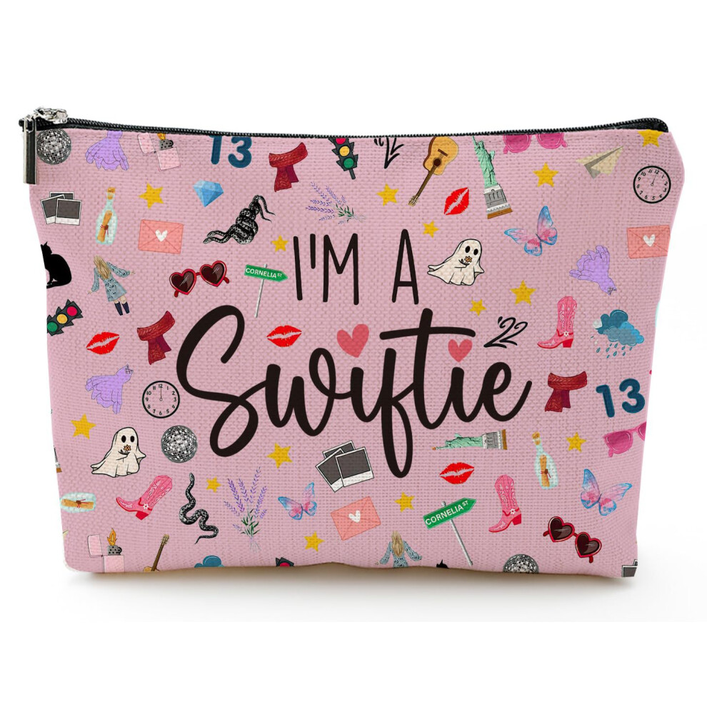 Pink (Stylec) Taylor Swift Linen Alphabet Cosmetic Bag Bow Tie Butterfly Element