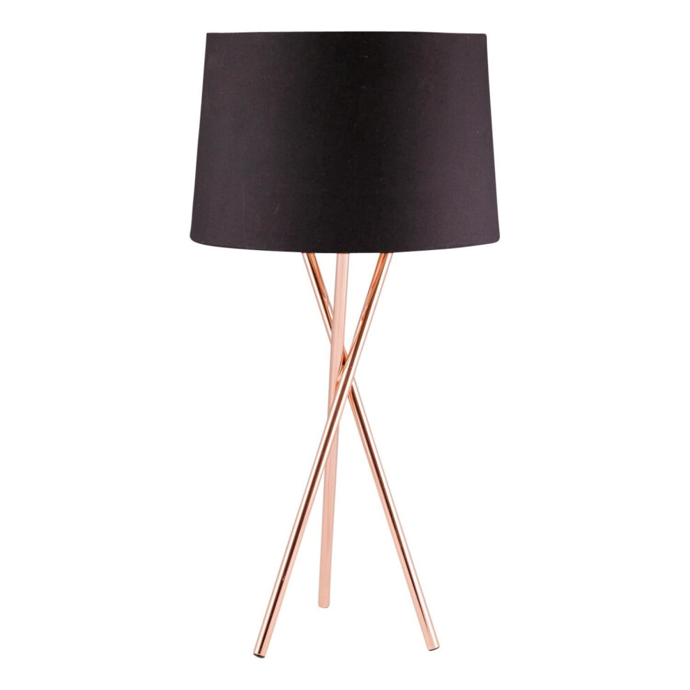 Copper Tripod Table Lamp With Black Fabric Shade