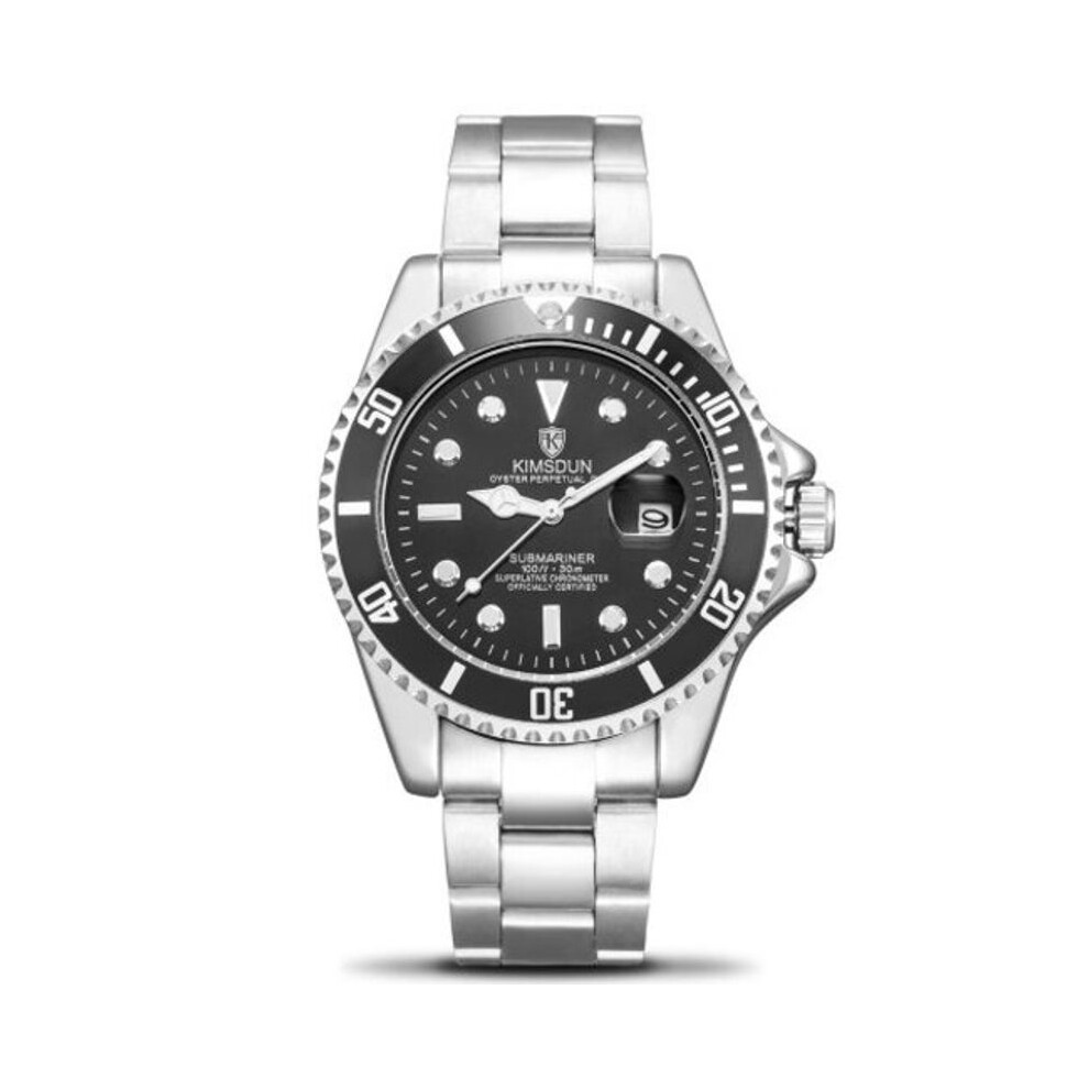 Veile Studios 1022A Water Ghost Solid Stainless Steel Belt Men's Waterproof Luminous Automatic Mechanical Watch Jet Black Dial Silver Band Watches