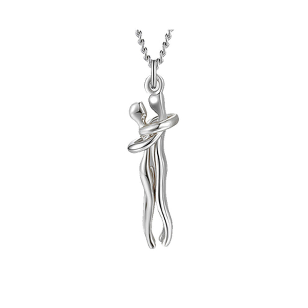 (Silver, 1) Hugging Couple Pendant Necklace Gift Idea