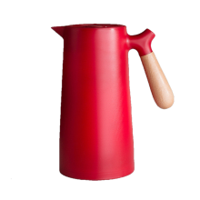(Red, 1) Large Capacity 1L Nordic Wooden Handle Insulated Thermos