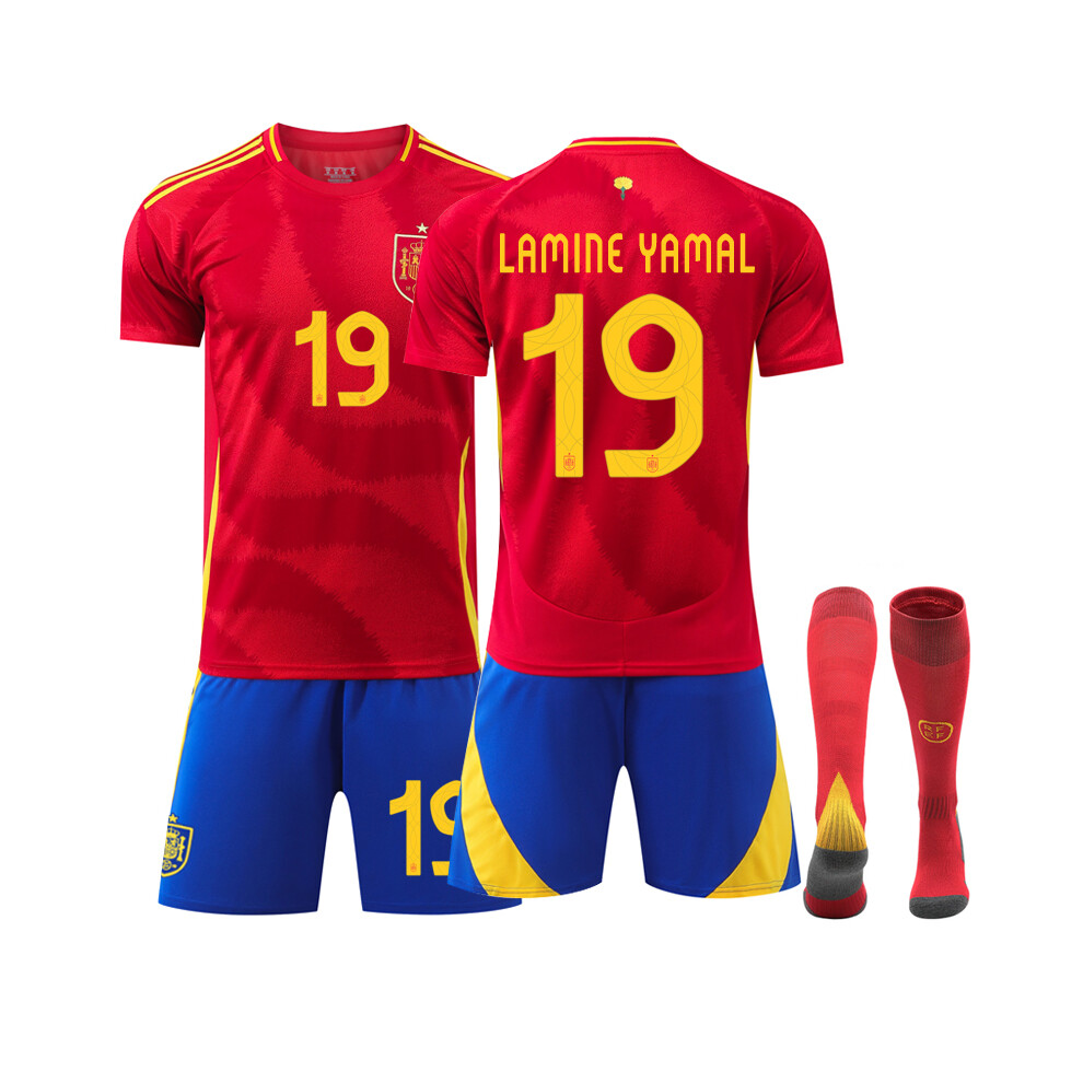(XS(155-165CM)) Spain 2024 Home #19 Lamine Yamal Soccer Jersey Kits on