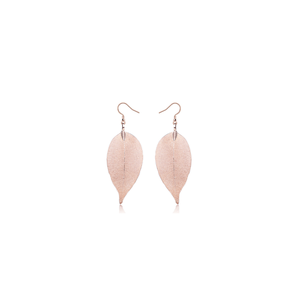 Veile Studios Delicate Filigree Leaf Drop Leaves Ear Studs Long Dangle Rose Gold Earrings