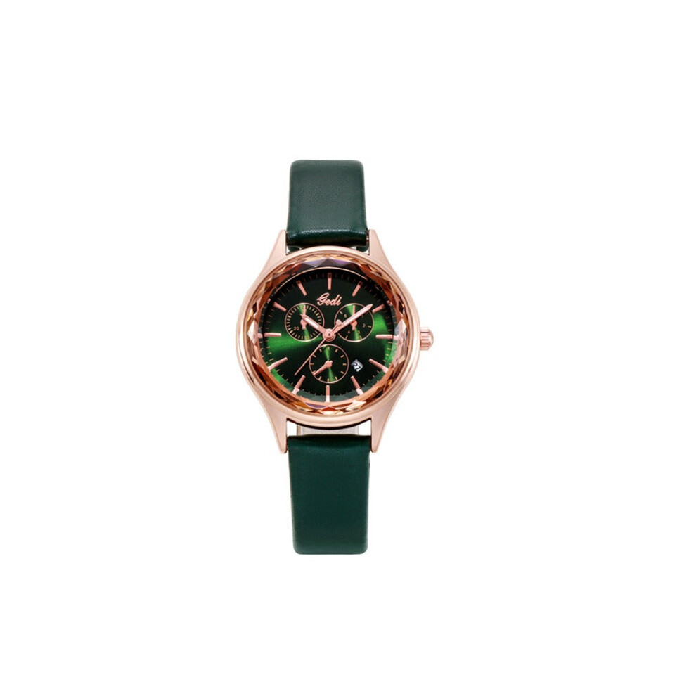 Veile Studios 21Cm 12028 Forest Green Ladies Belt Watch Three Eye Casual Quartz Calendar Female Hand Watches