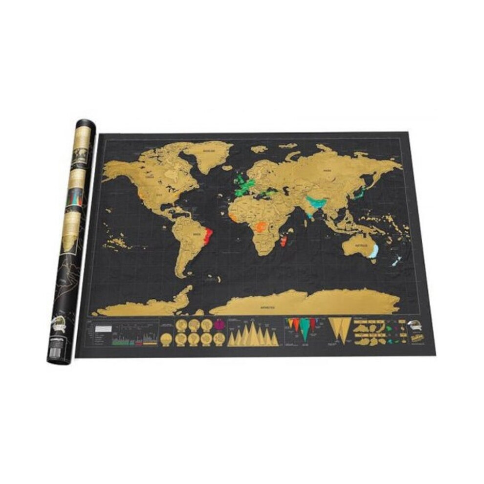 Deluxe Scratch Off World Map Poster Journal Log Giant The Gift Black