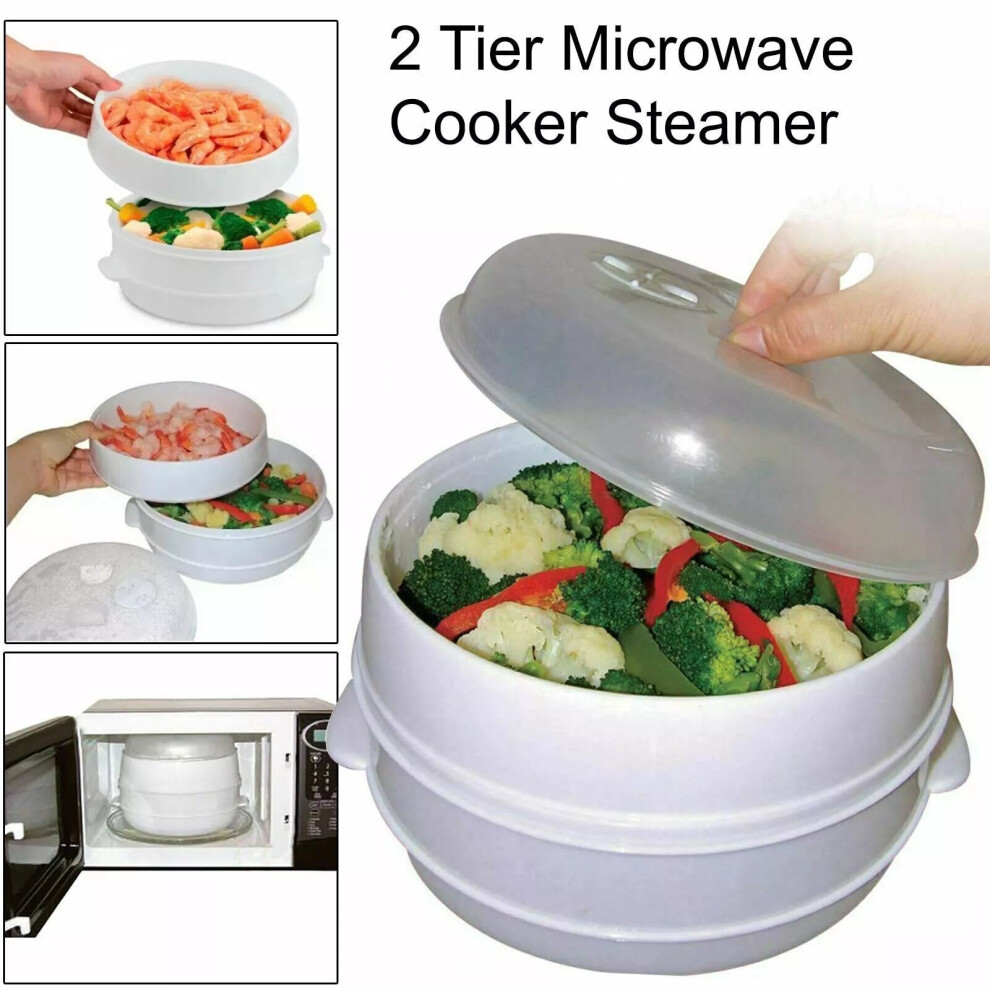 2Tier Microwave Cooker Steamer Healthy Vegetables Rice Cooking Pot Pan