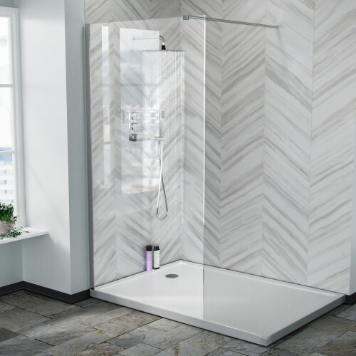 NES Home Samoa 1000mm Wet Room Panel 8mm Tempered Glass & Chrome Support Bar ABS