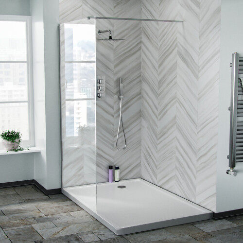 NES Home Samoa 1000mm Wet Room Panel 8mm Tempered Glass & Chrome Support Bar ABS 1