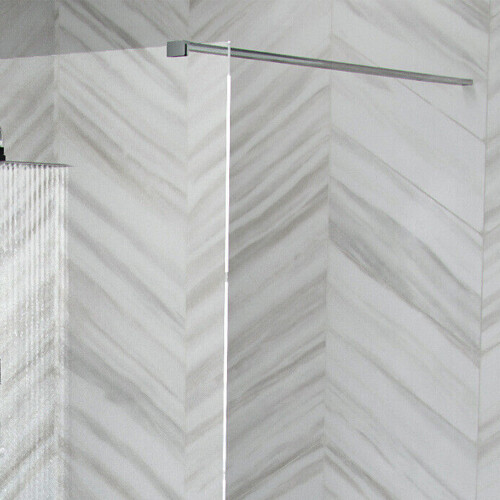 NES Home Samoa 1200mm Wet Room Panel 8mm Tempered Glass & Chrome Support Bar ABS 2