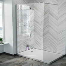 Samoa 1200mm Wet Room Panel 8mm Tempered Glass & Chrome Support Bar ABS