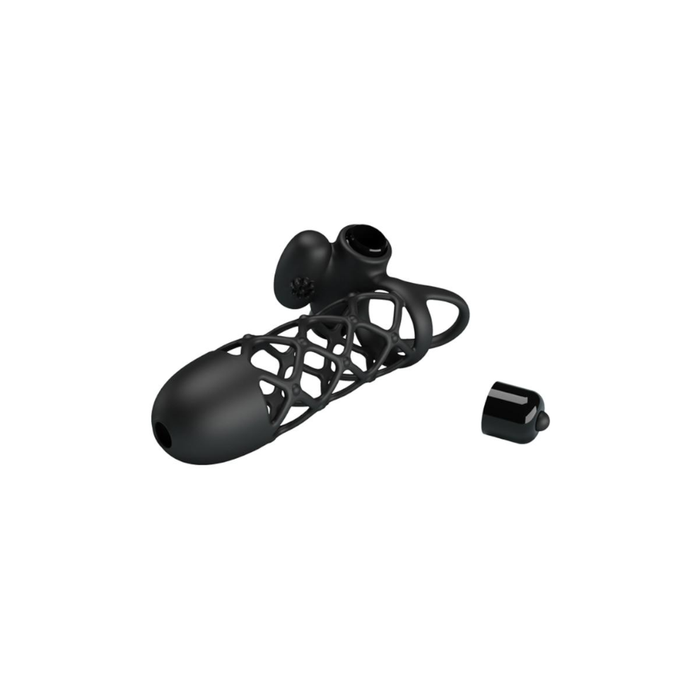 (Black, 1) Cock Cage 10 Speeds Clitoris Vibrator Elastic Net Sleeve Penis Ring