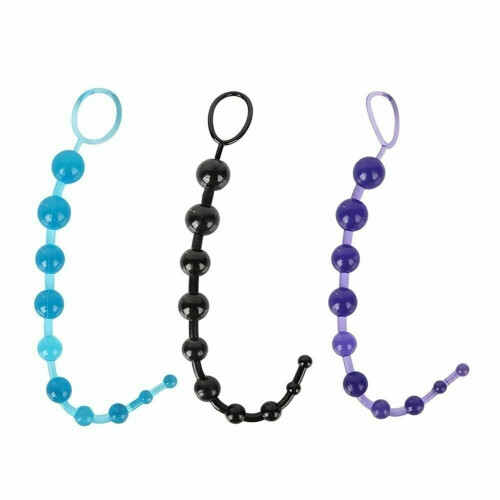 (Blue) Chain Anal Beads String Butt Plug Flexible 31Cm Colourful Play