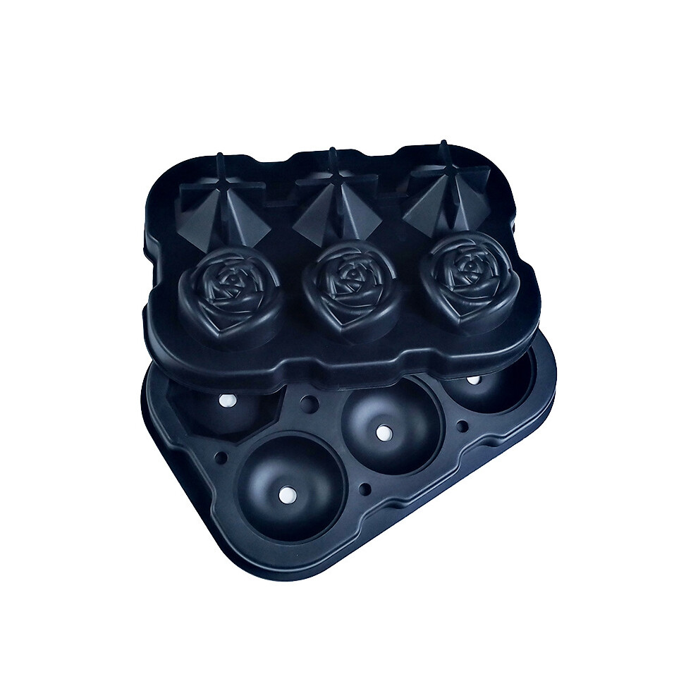 (Black, Silicone ice tray) Ice tray ice cube mold household ice box whiskey ice ball ice cube storage box ice mold silicone rose ice tray