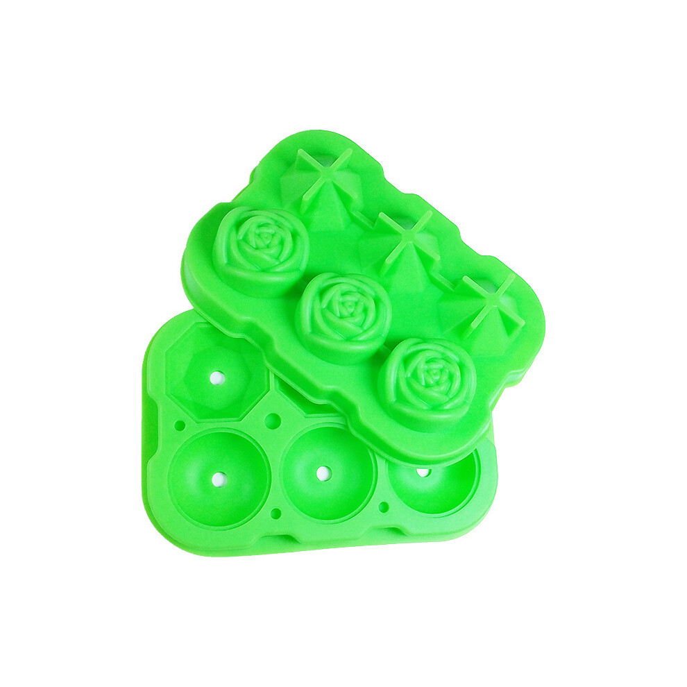 (Green, Silicone ice tray) Ice tray ice cube mold household ice box whiskey ice ball ice cube storage box ice mold silicone rose ice tray