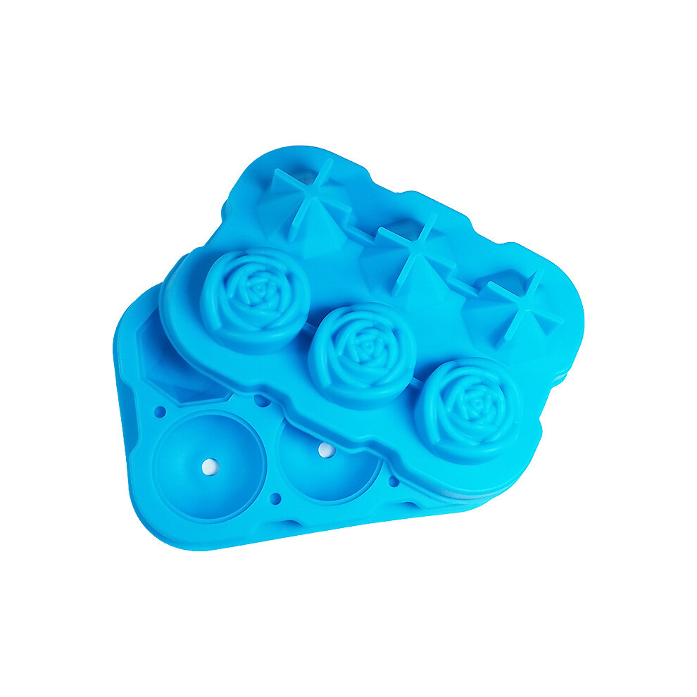 (Blue, Silicone ice tray) Ice tray ice cube mold household ice box whiskey ice ball ice cube storage box ice mold silicone rose ice tray