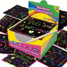 100Pcs/set Scratch Paper Magic Color Rainbow Mini Notes Black DIY Painting Board Drawing Book Toys For Kids Navidad Gift