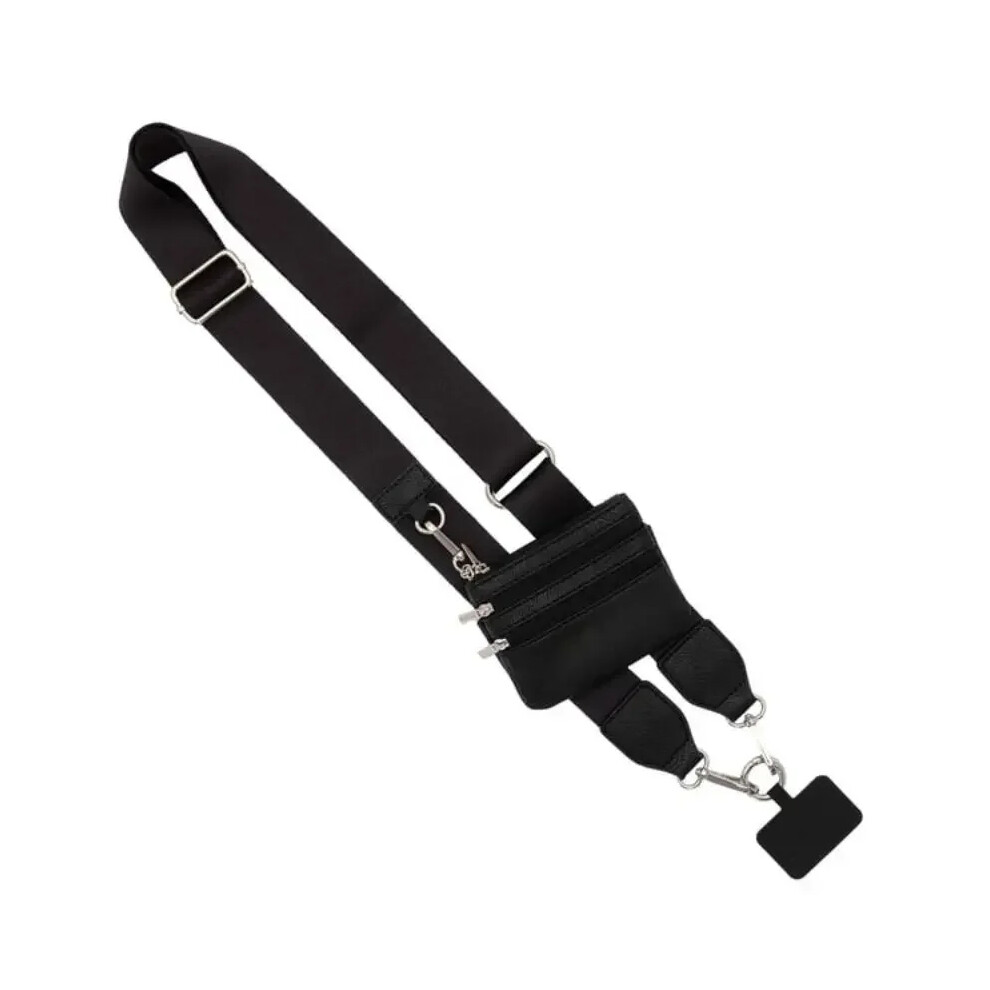 (B) Phone Strap With Zippered Pouch Adjustable Perforation-Free Simple Lanyard Detachable Cross For Mobile Phone 7322537714537