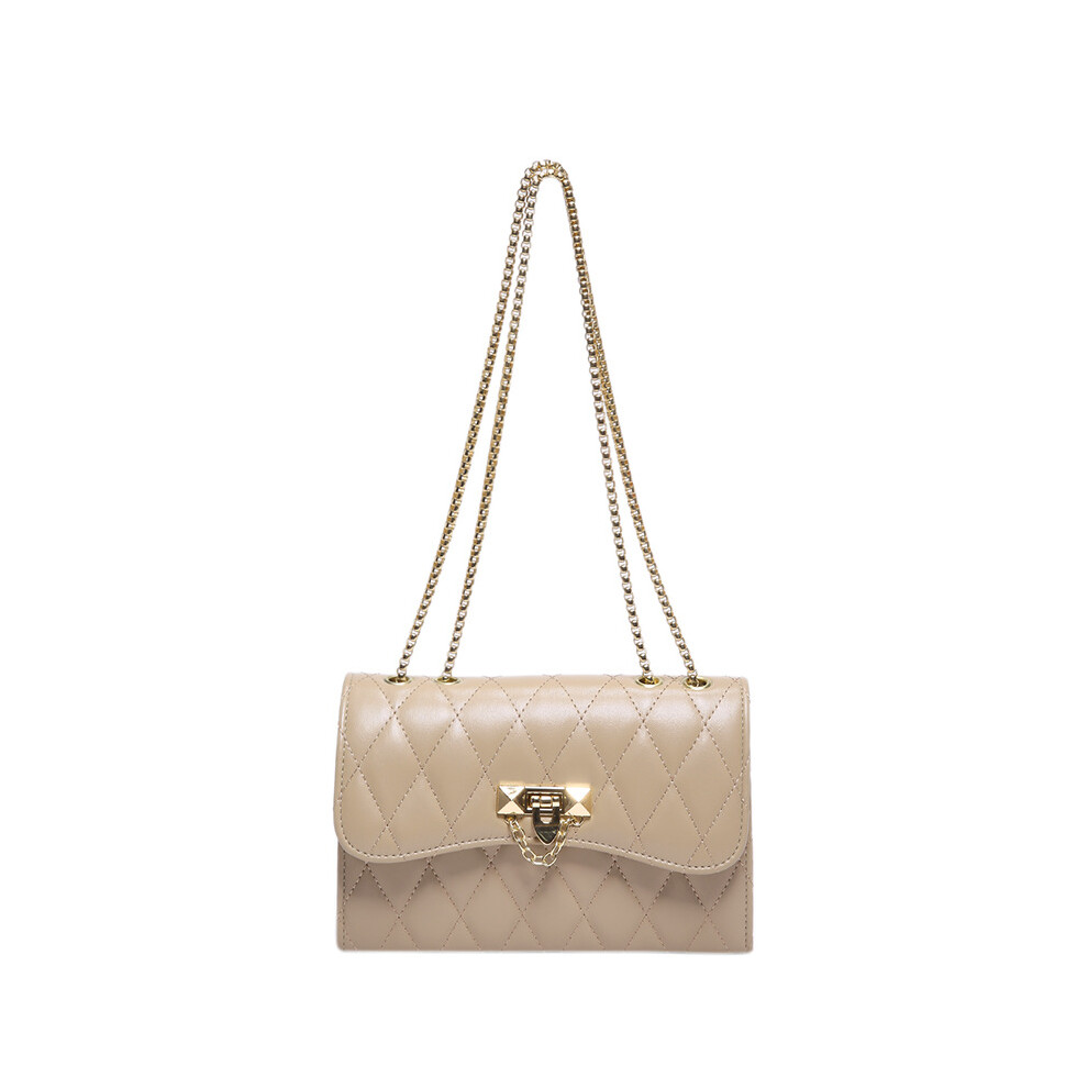 (Khaki) Women Handbag Shoulder Crossbody Bag Large Capacity Chain Lock Catch Pu Material