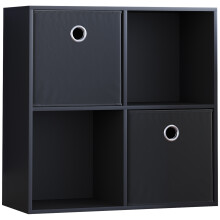 (Black, Black) Durham 4 Cube Shelf Wood Bookcase with 2 Baskets