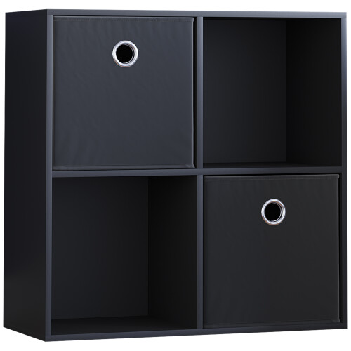 Vida Designs (Black, Black) Durham 4 Cube Shelf Wood Bookcase with 2 Baskets