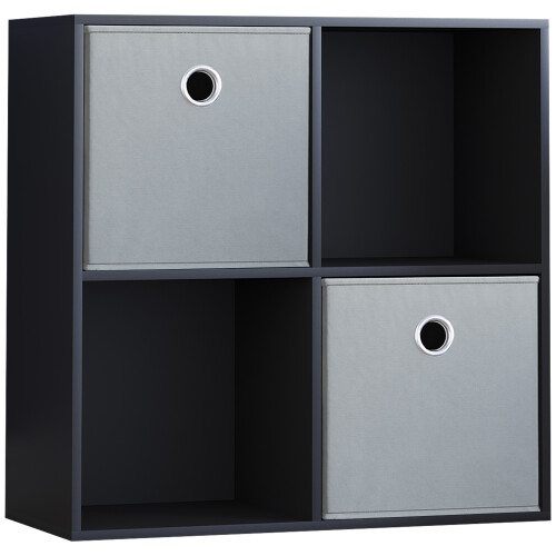 Vida Designs (Black, Grey) Durham 4 Cube Shelf Wood Bookcase with 2 Baskets