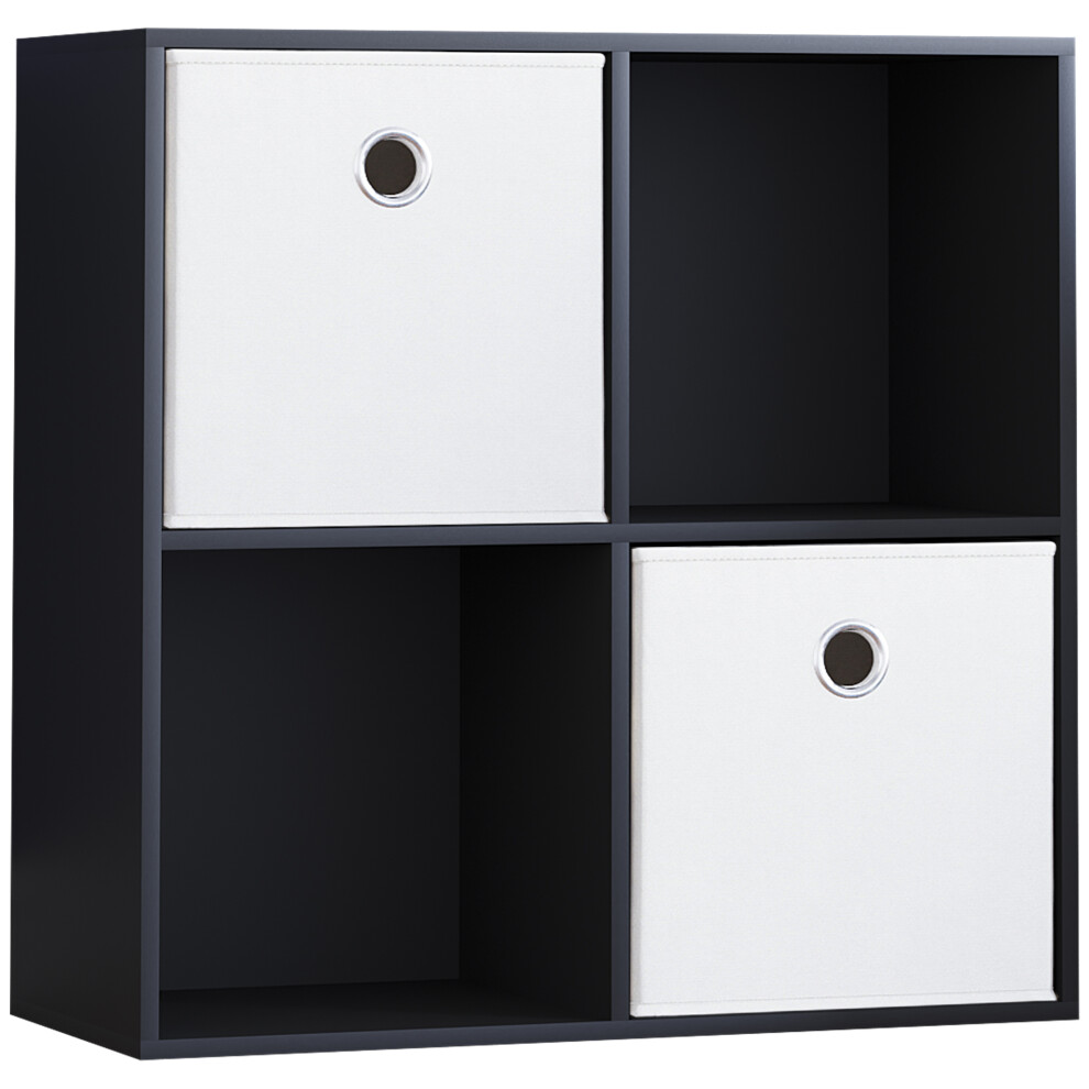 (Black, White) Durham 4 Cube Shelf Wood Bookcase with 2 Baskets