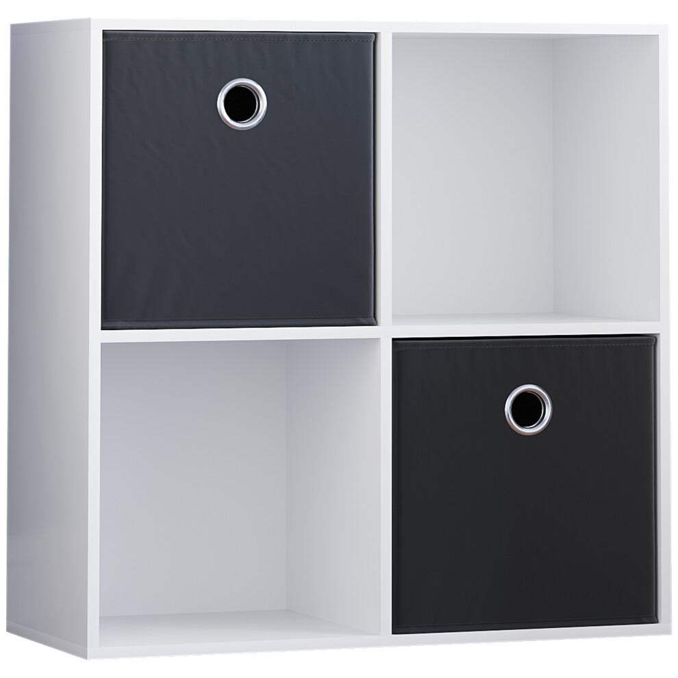 (White, Black) Durham 4 Cube Shelf Wood Bookcase with 2 Baskets