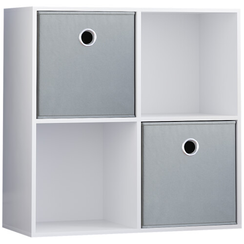 Vida Designs (White, Grey) Durham 4 Cube Shelf Wood Bookcase with 2 Baskets
