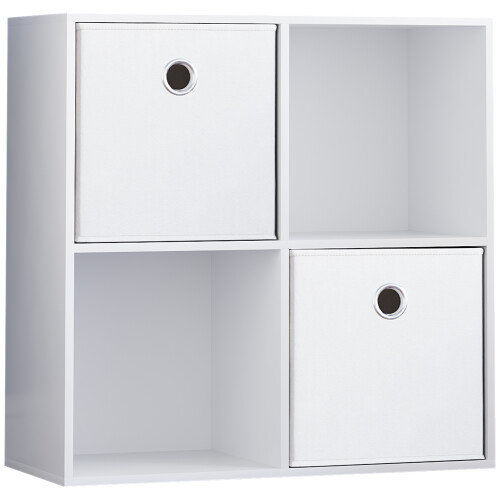 Vida Designs (White, White) Durham 4 Cube Shelf Wood Bookcase with 2 Baskets