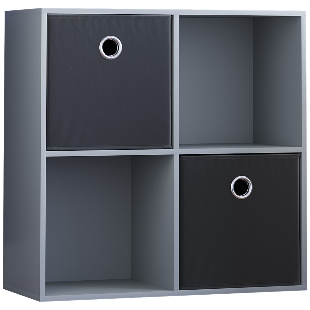 (Grey, Black) Durham 4 Cube Shelf Wood Bookcase with 2 Baskets